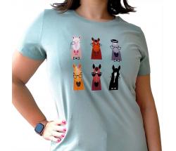 MATINGOLD WOMEN PRINTED T-SHIRT CARTOON HORSES WEARING GLASSES  - 3980