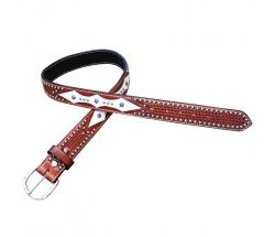 POOL’S WESTERN LEATHER BELT model SPOTS BASKET CRINE - 4137