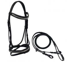 ENGLISH LEATHER BRIDLE WITH BRASS DECORATIONS RUBBER REINS - 2321